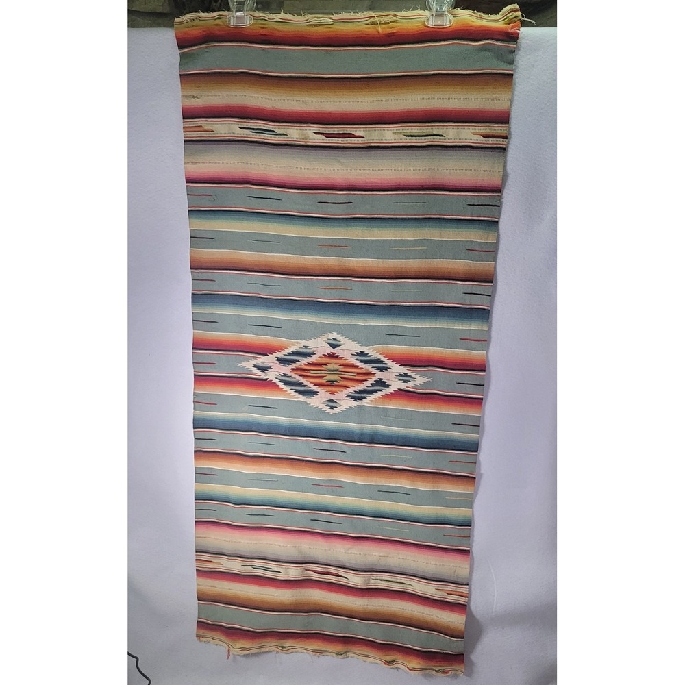 Antique 1930-50 Mexican Saltillo Table Runner Tapestry Wool weave Diamond Motif